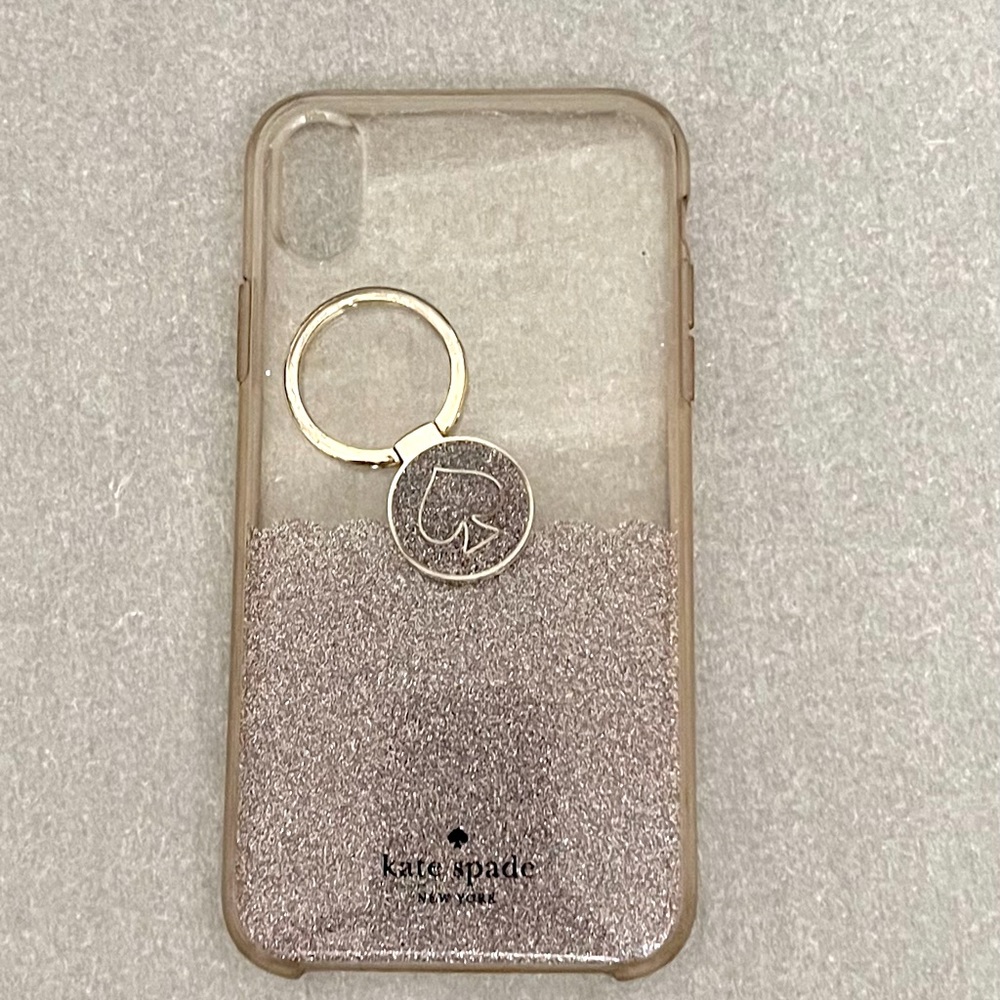 Kate Spade iPhone X/XS Case, Hardshell with Ring Stand, Silver Glitter